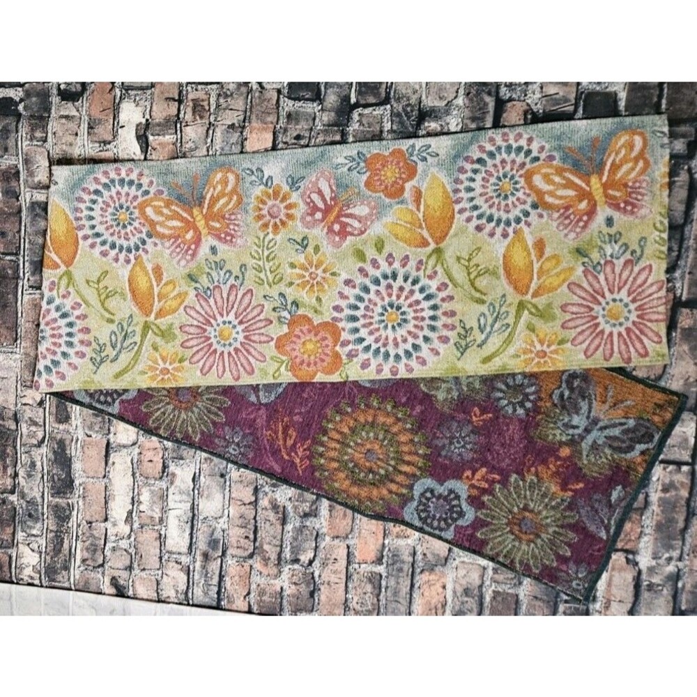 Spring Tapestry Table Runner Floral Butterfly 13x70 in